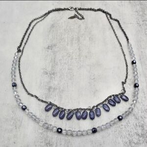 Coldwater Creek Necklace Womens Smokey Gray Clear Faceted Bead Double Strand 24"